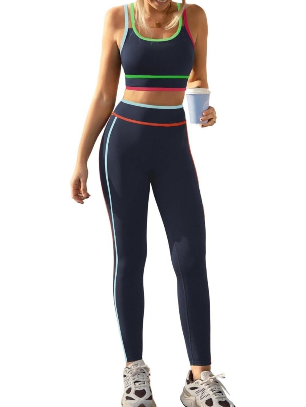 Stylish Women's Workout Set: High Waisted Leggings & Sports Bra for Pilates
